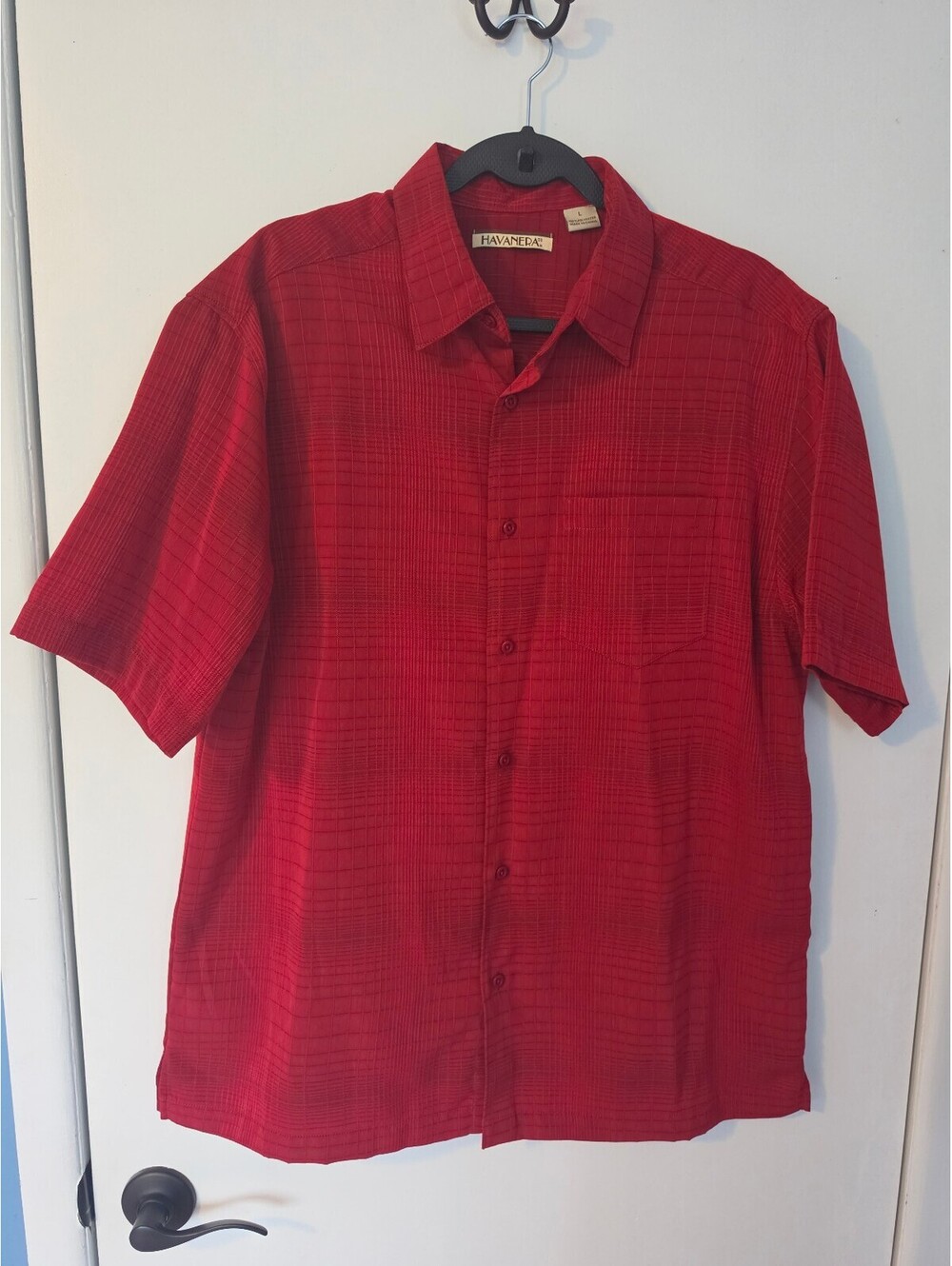Havanera Co Men’s Large Red Short Sleeve Button Up Shirt Textured Casual
